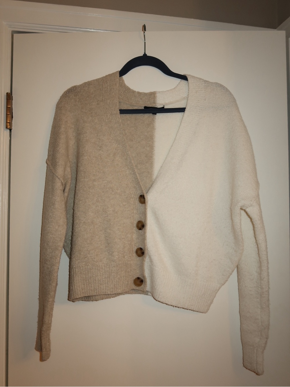 Love Tree Two-Tone Beige & Cream Button Cardigan